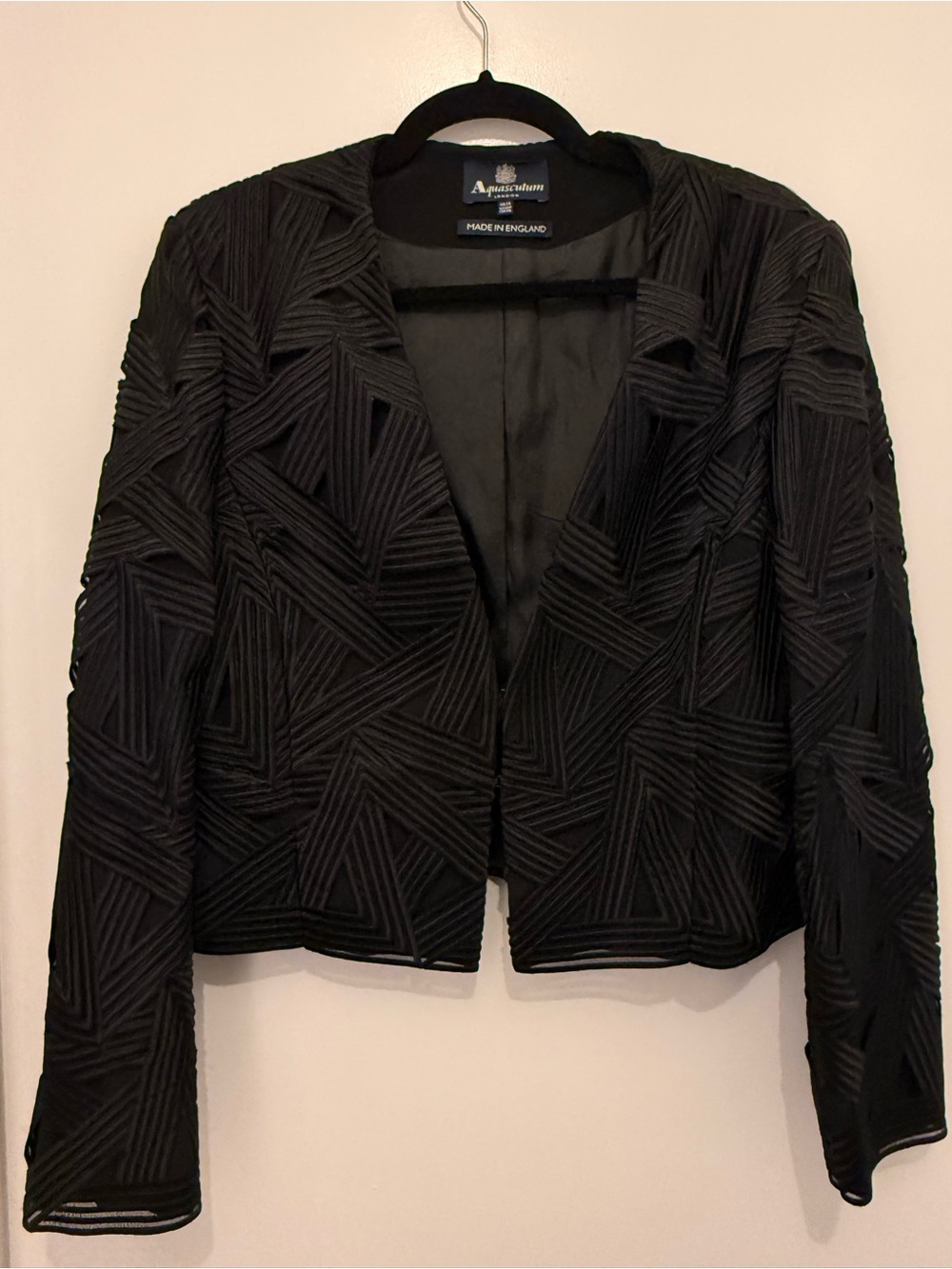 Aquascutum London Black Geometric-Textured Open Front Jacket